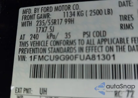 2015 Ford Escape Se from USA, damaged, VIN 1FMCU9G90FUA81301